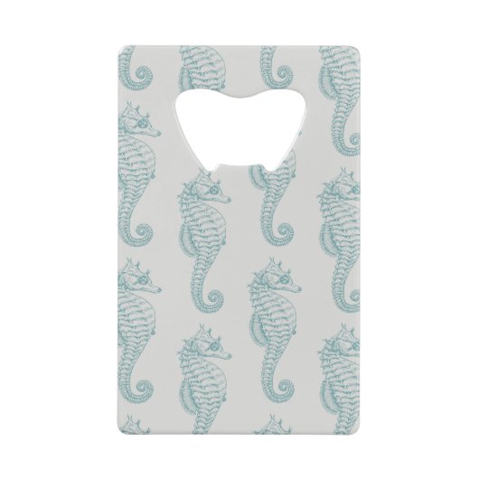 Tropische zeepaardjes, zeepaardpatroon - Blauwe gr Creditkaart Flessenopener (Voorkant)