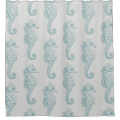 Tropische zeepaardjes, zeepaardpatroon - Blauwe gr Douchegordijn (Voorkant)