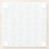 Tropische zeepaardjes, zeepaardpatroon - Blauwe gr Glazen Onderzetter (Achterkant)