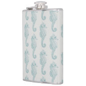 Tropische zeepaardjes, zeepaardpatroon - Blauwe gr Heupfles (Links)