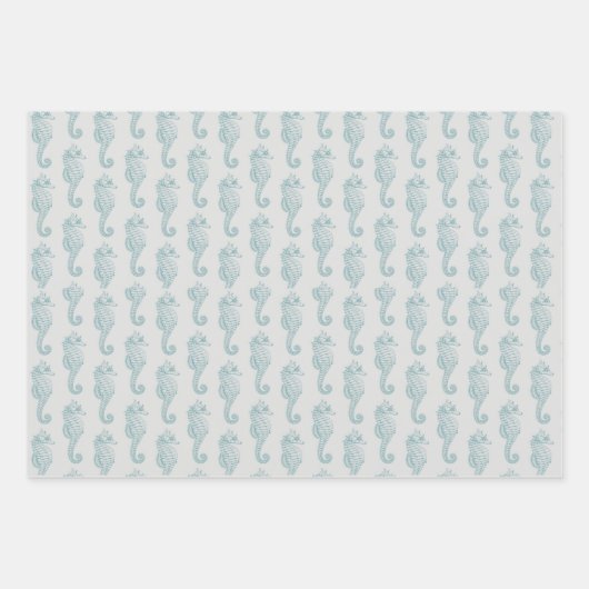 Tropische zeepaardjes, zeepaardpatroon - Blauwe gr Inpakpapier Vel (Voorkant 3)
