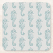 Tropische zeepaardjes, zeepaardpatroon - Blauwe gr Kartonnen Onderzetters (Voorkant)