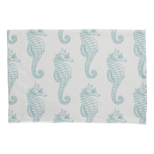 Tropische zeepaardjes, zeepaardpatroon - Blauwe gr Kussensloop (Voorkant)