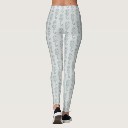 Tropische zeepaardjes, zeepaardpatroon - Blauwe gr Leggings (Achterkant)