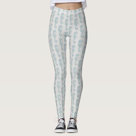 Tropische zeepaardjes, zeepaardpatroon - Blauwe gr Leggings (Voorkant)