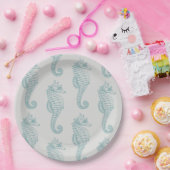 Tropische zeepaardjes, zeepaardpatroon - Blauwe gr Papieren Bordje (Feest)