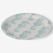 Tropische zeepaardjes, zeepaardpatroon - Blauwe gr Papieren Bordje (Gekanteld)
