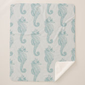 Tropische zeepaardjes, zeepaardpatroon - Blauwe gr Sherpa Deken (Voorkant)