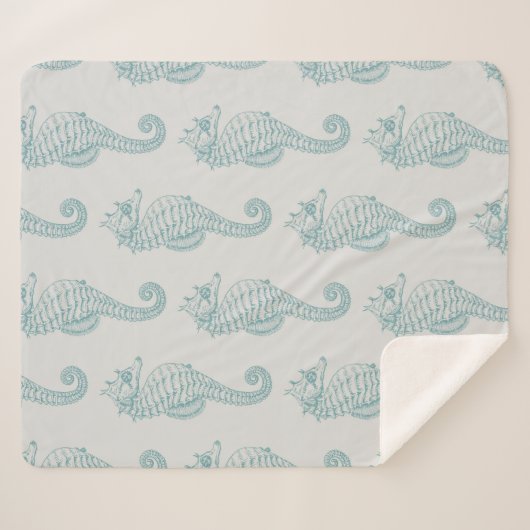 Tropische zeepaardjes, zeepaardpatroon - Blauwe gr Sherpa Deken (Voorkant (horizontaal))