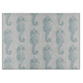 Tropische zeepaardjes, zeepaardpatroon - Blauwe gr Snijplank (Voorkant)