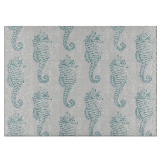 Tropische zeepaardjes, zeepaardpatroon - Blauwe gr Snijplank (Voorkant)