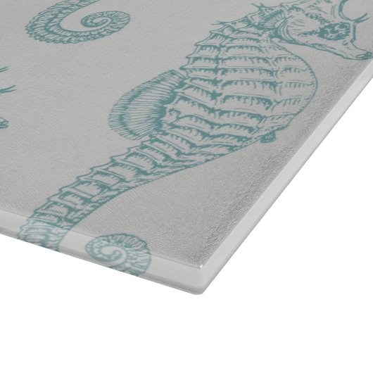 Tropische zeepaardjes, zeepaardpatroon - Blauwe gr Snijplank (Hoek)