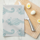 Tropische zeepaardjes, zeepaardpatroon - Blauwe gr Theedoek (Quarter Fold)