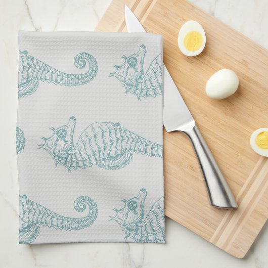 Tropische zeepaardjes, zeepaardpatroon - Blauwe gr Theedoek (Quarter Fold)