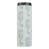 Tropische zeepaardjes, zeepaardpatroon - Blauwe gr Thermosbeker (Achterkant)