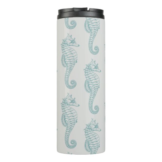 Tropische zeepaardjes, zeepaardpatroon - Blauwe gr Thermosbeker (Achterkant)
