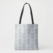 Tropische zeepaardjes, zeepaardpatroon - Blauwe gr Tote Bag (Voorkant)