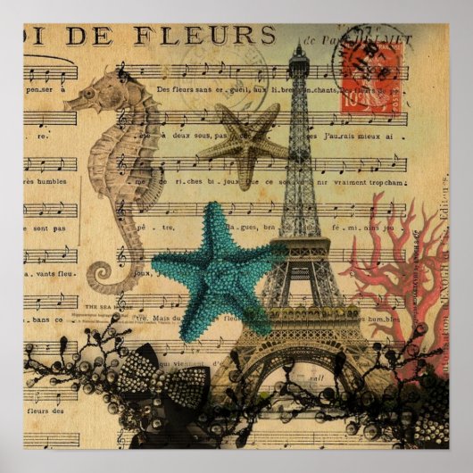 tropische zeepaardkorrels parijs eiffeltoren poster (Voorkant)