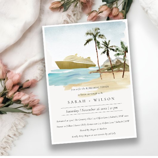 Tropische zeescape Cruise Rehearsal Dinner Invite Bedankkaart