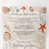 Tropische Zeeschelp en Koraal Sandy Beach Wedding  Drieluik Uitnodiging (Binnenzijde eerst)