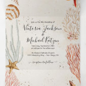 Tropische zeeschelp en koraal zandstrand bruiloft drieluik uitnodiging (Binnenkant midden)