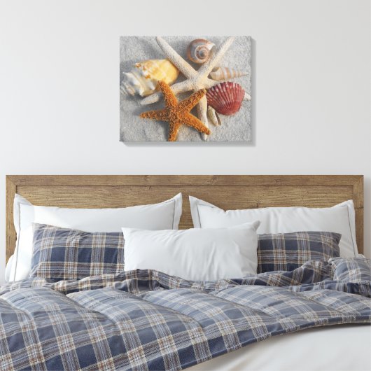 Tropische zeeschelp/zeesterren wit zand foto canva canvas afdruk (Insitu (Slaapkamer))