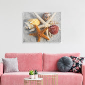 Tropische zeeschelp/zeesterren wit zand foto canva canvas afdruk (Insitu (Woonkamer))