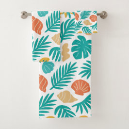 Tropische zeeschelpen en fronden patroon bad handdoek