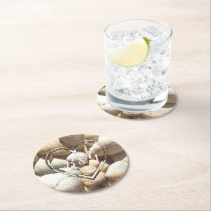 Tropische zeeschelpen Initialen en huwelijksdatum  Ronde Kartonnen Onderzetter