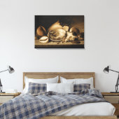  tropische zeeschelpen op een stenen richel canvas afdruk (Insitu (Slaapkamer))