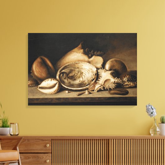  tropische zeeschelpen op een stenen richel canvas afdruk (Insitu (Woonkamer))