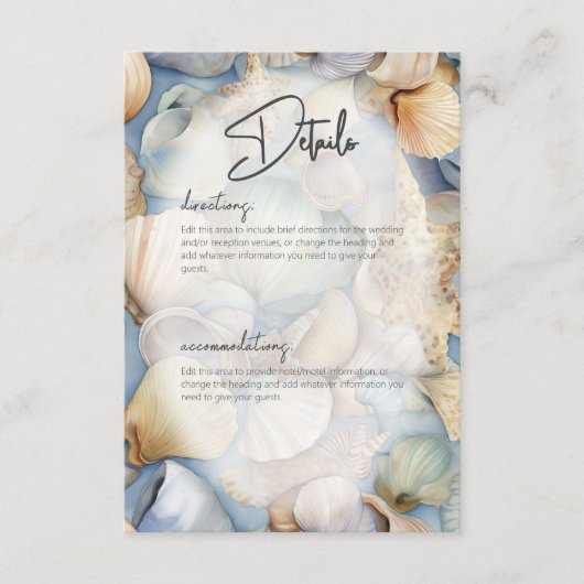 Tropische zeeschelpen Scène Moderne bruiloft Detai Informatiekaartje (Voorkant)