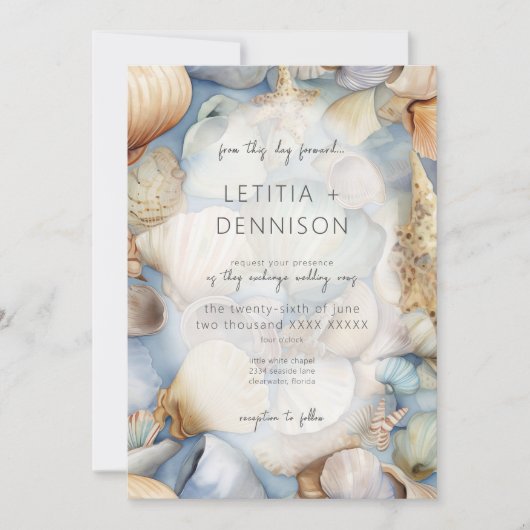 Tropische zeeschelpen Scène Moderne bruiloft Kaart (Voorkant)