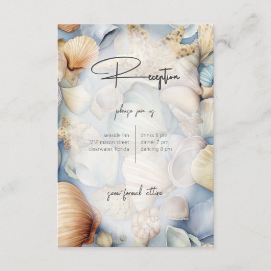 Tropische zeeschelpen Scène Moderne bruiloft recep Informatiekaartje (Voorkant)