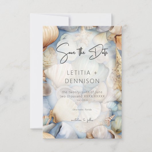 Tropische zeeschelpen Scène Moderne bruiloft Save The Date (Voorkant)