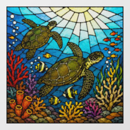 Tropische zeeschildpad Gebrandschilderde glaskunst Raamsticker