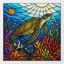 Tropische zeeschildpad glas-in-lood kunst raamsticker