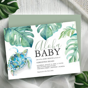 Tropische Zeeschildpad Monstera Bladeren Baby Show Kaart