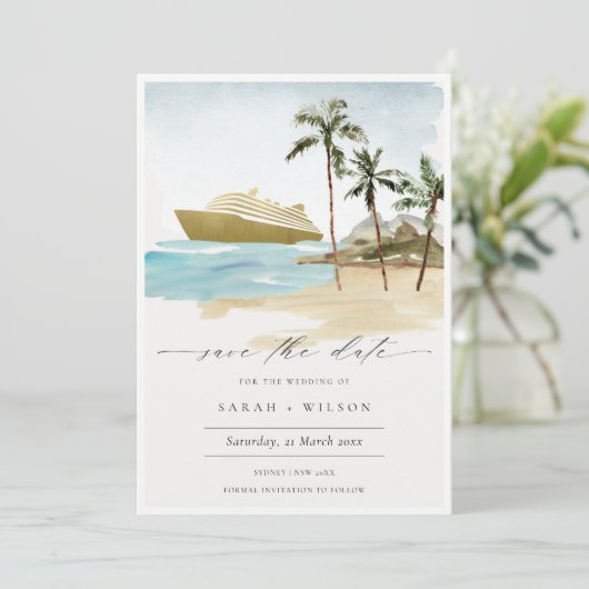 Tropische zeeslakpalm cruise Save the Date Invite Bedankkaart (Staand voorkant)