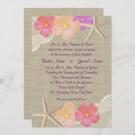 Tropische zeester bruiloft kaart (Voorkant / Achterkant)