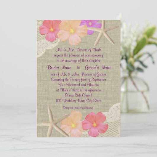 Tropische zeester bruiloft kaart (Staand voorkant)