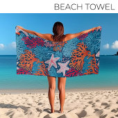 Tropische zeester en koraal patroon strandlaken