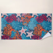 Tropische zeester en koraal patroon strandlaken (Voorkant)