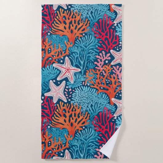 Tropische zeester en koraal patroon strandlaken (Voorkant)