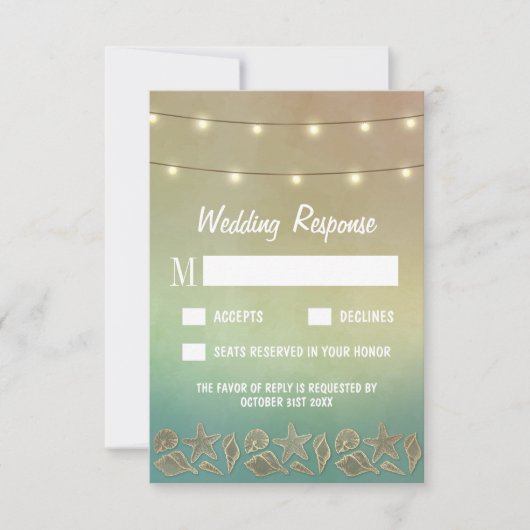 Tropische zeesterren en zeeschelp bruiloft RSVP Ka (Voorkant)