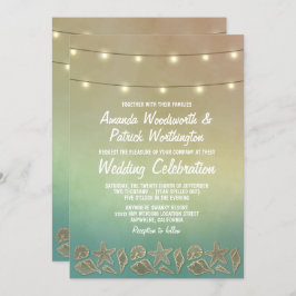 Tropische zeesterren en zeeschelp bruiloft uitnodi kaart