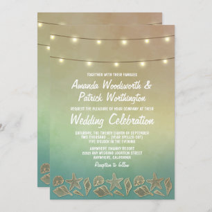 Tropische zeesterren en zeeschelp bruiloft uitnodi kaart