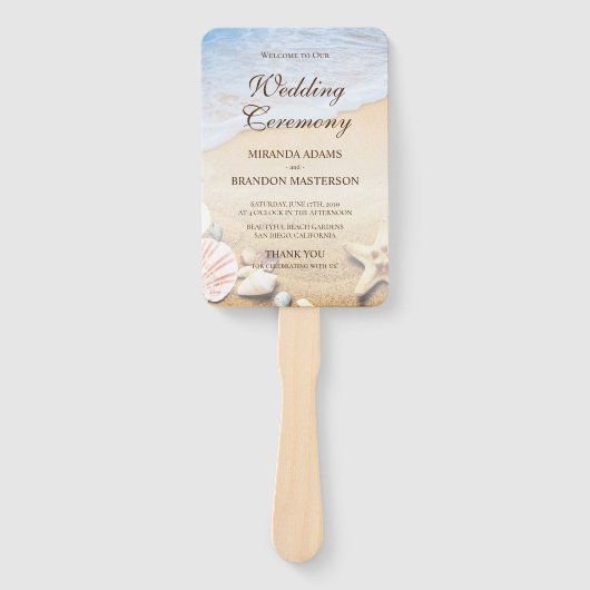 Tropische zeesterren schelpen strand bruiloft prog handwaaier (Voorkant)