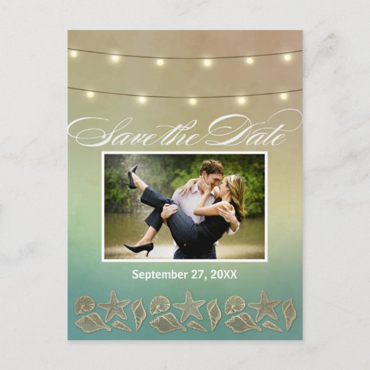 Tropische zeesterren Seashell Save the Date Briefk Aankondigingskaart (Voorkant)