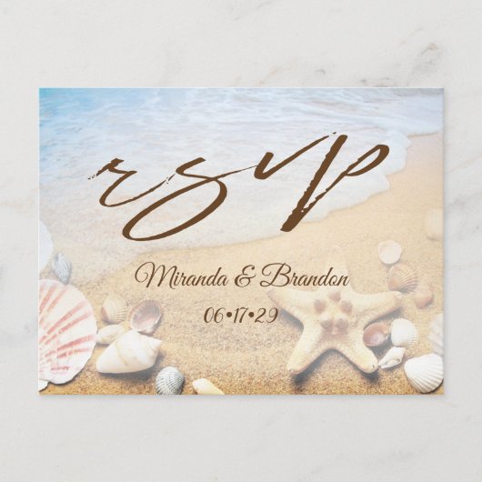 Tropische zeesterren strand bruiloft RSVP Briefkaa Aankondigingskaart (Voorkant)